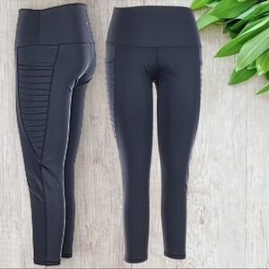 LegEnd Active High Waist Leggings w Fashion Sides & Pockets Black Size Medium